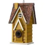 Glitzhome 12" Distressed Solid Wood Cottage Birdhouse - Yellow