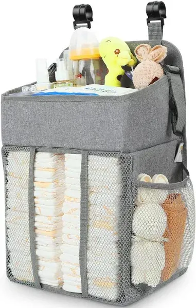 Maliton Changing Table Diaper Organizer - Baby Hanging Diaper Stacker Nursery Caddy Organizer for Cribs Playard Baby Essentials Storage - Hold 52+ Diapers - 18.5" x 10.5" x 8" (Gray)