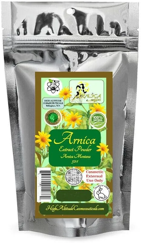 Arnica Montana Extract Powder Extra Strength (High Concentration 50:1) - for DIY Muscle Massage Cream, Soothing Herbal Bath, Hands Feet Body Soak, Skin Bruise Cream - by ARNICAmfort - 10g (0.35oz)