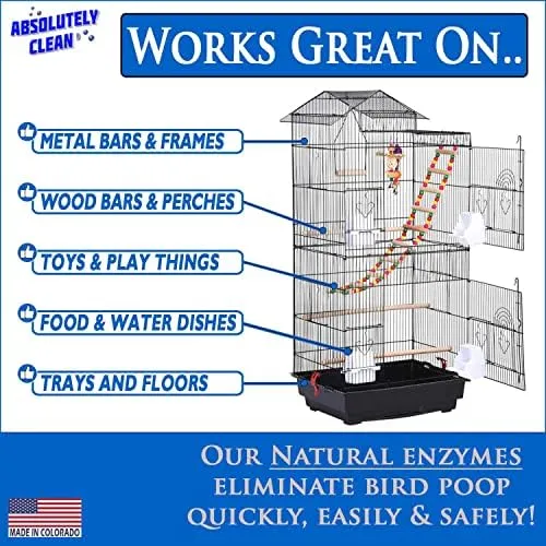 Amazing Bird Cage Cleaner and Deodorizer - Just Spray/Wipe - Safely & Easily Removes Bird Messes Quickly and Easily - Made in The US 16oz (Pack of 2)