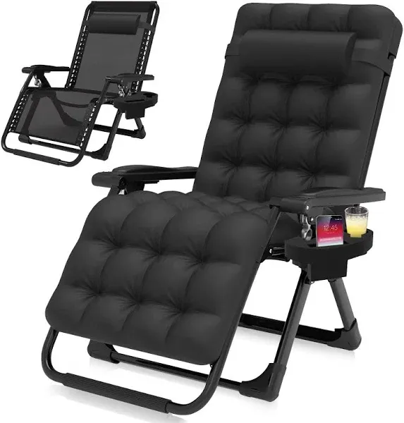 Suteck Oversized Zero Gravity Chair,33In XXL Lounge Chair w/Removable Cushion&Headrest, Reclining Camping Chair w/Upgraded Lock and Footrest, Reclining Patio Chairs Recliner for Indoor Outdoor,500LBS