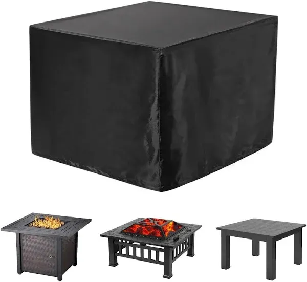 WOMACO Heavy Duty Square Patio Fire Pit/Table Cover, Waterproof Outdoor Furniture Cover (48" x 48" x 29", Black)