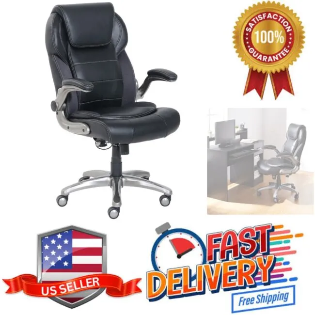 AmazonCommercial Ergonomic High-Back Bonded Leather Executive Chair with Flip-Up