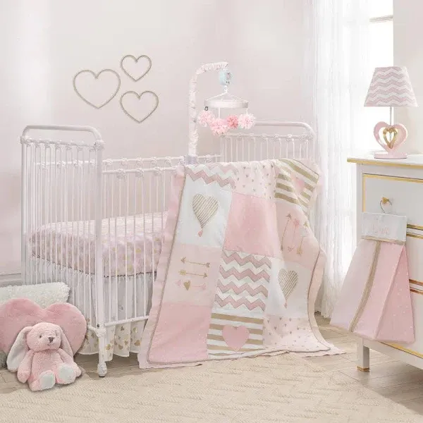  Baby Love Pink/Gold Girl Heart 4 Piece Crib Bedding Set 