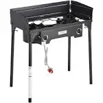 VEVOR Outdoor Propane Burner, 2 Burner Propane Stove with Windscreen, Heavy Duty Gas Cooker w/Detachable Legs Stand & Adjustable PSI Regulator, Propane Burners for Outdoor Cooking