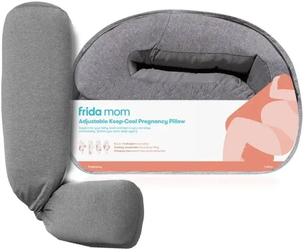 Frida Mom Adjustable Keep-Cool Pregnancy Pillow Support C,I,L+U Shape In-1👉Grey