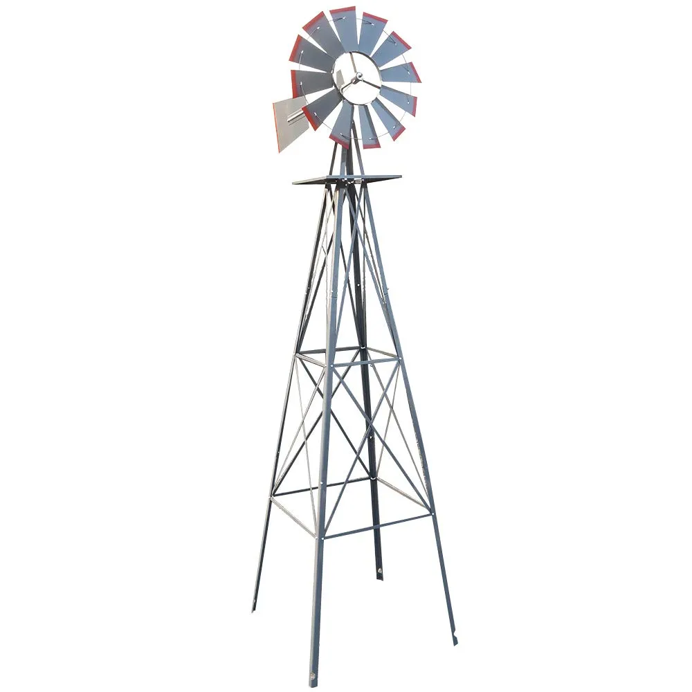 8 FT Metal Windmill Yard Garden Decoration Weather Rust Resistant Pinwheel Top