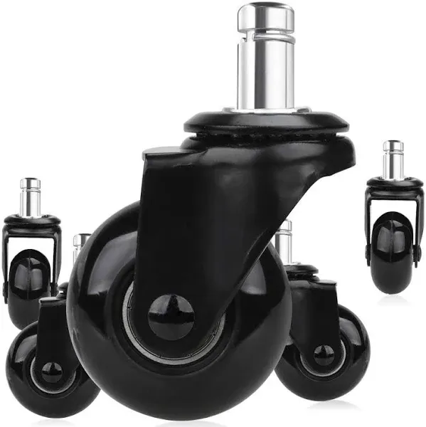 8T8 Replacement Chair Caster Wheels 2 inch, Quiet and Smooth Rolling,Heavy Duty Wheels with Threaded Stem 5/16'', Safe for Wood Hardwood Floors, No Chair Mat Needed,Set of 5 (2 inch Black)