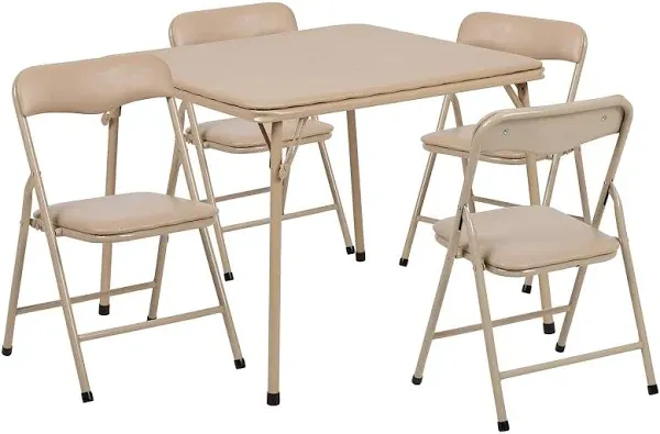 Flash Furniture 5 Piece Square Faux Leather Top Kids Folding Table Set in Tan