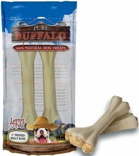 Loving Pets Pure Buffalo 4-Inch Pressed Bully Bone Dog Treat, 5-Pack