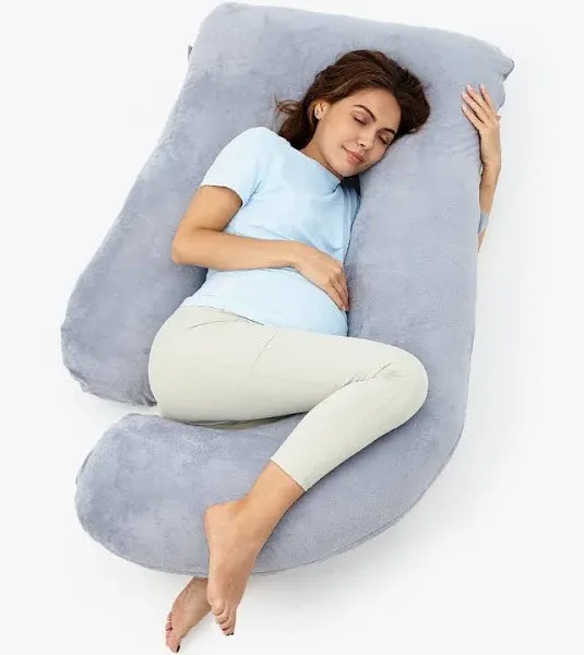 Momcozy U-Shaped Pregnancy 57&#034; Pillows for Sleeping with Removable Cover, Grey