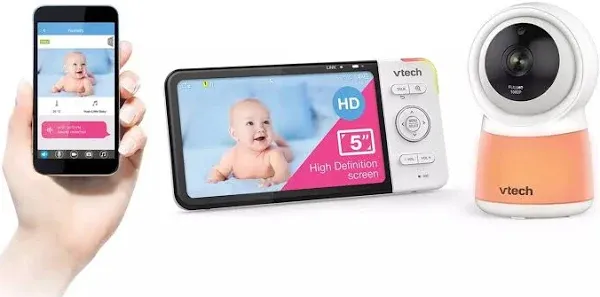 VTech RM5754HD Smart Wi-Fi 1080p Video Baby Monitor System with 5" Display, Night-Light and Remote Access