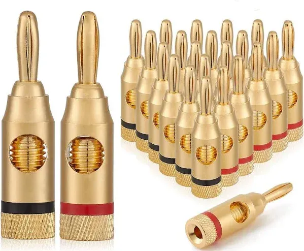 WGGE WG-3334 24k Gold Plated Banana Plugs or Connectors (Open Screw Type) (5 Pairs (10 Plugs))