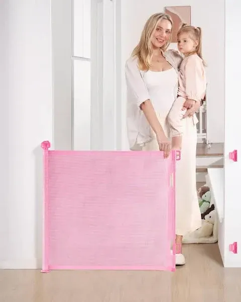 Likzest Retractable Baby Gate, Mesh Baby and Pet Gate 33&#034; X 55&#034; New.