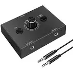 3.5mm Audio Switcher, 2 Input 1 Output / 1 Input 2 Output Audio Splitter Switcher, Audio Switcher Box, One-Key Mute Button, No External Power Required