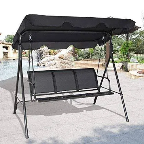 Costway Outdoor Patio Swing Canopy 3 Person Canopy Swing Chair-Brown