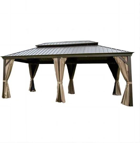 12' x 20' Hardtop Gazebo Outdoor Aluminum Gazebos with Galvanized Steel Double Canopy for Patios Deck Backyard,with Curtains&Netting by domi outdoor living