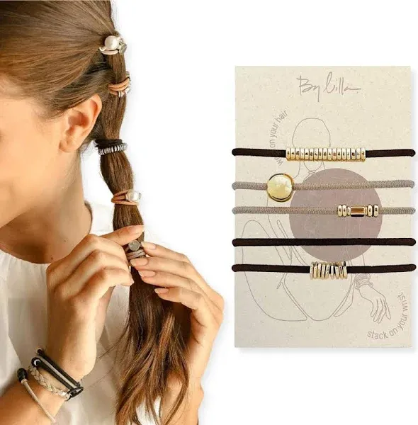 By Lilla Downtown Mini Stack Ponytails Women Hair Ties and Bracelets Set of 5 Hair Tie Bracelets