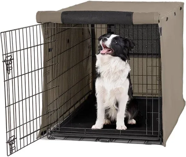 Gorilla Grip Dog Crate Covers Compatible with Amazon Basics Dog Crates, All Sides Open, Privacy Cover Fits 36" Wire Kennel, Breathable Mesh Windows, Light Reducing Puppy Training Cage Topper, Taupe