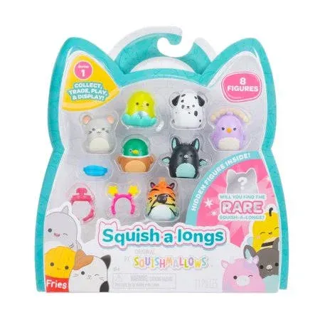 Squish-a-longs 8 Pack - 1” Mini-Squish with 2 Accessories, 1 Ring, and a Collector’s Guide