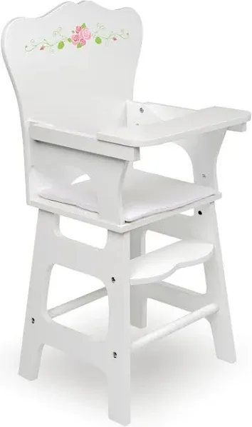 Toy Doll High Chair with Padded Seat for 18 inch Dolls - White Rose