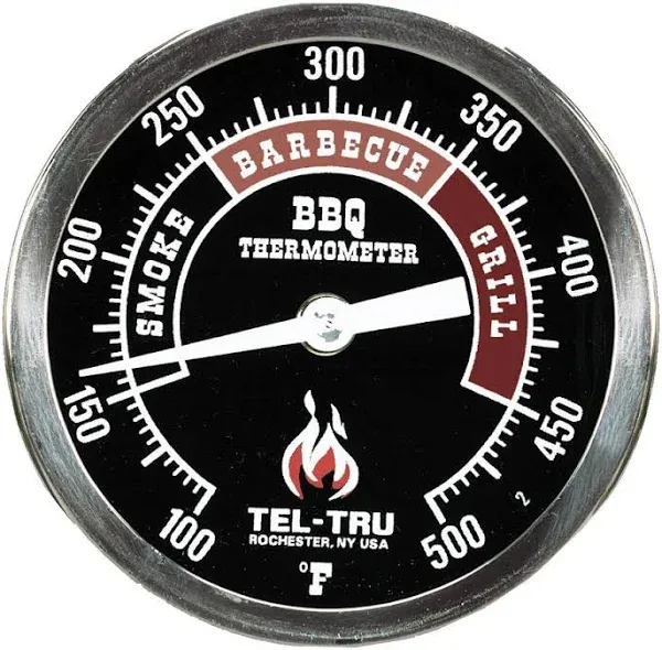 Tel-Tru BQ300 Barbecue Thermometer, 3 inch Aluminum Zoned dial, 4 inch stem, 100/500 Degrees F