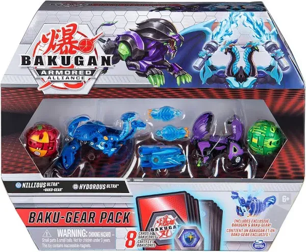 Bakugan Baku-Gear 4-Pack, Nillious Ultra with Baku-Gear and Hydorous Ultra, Collectible Action Figures