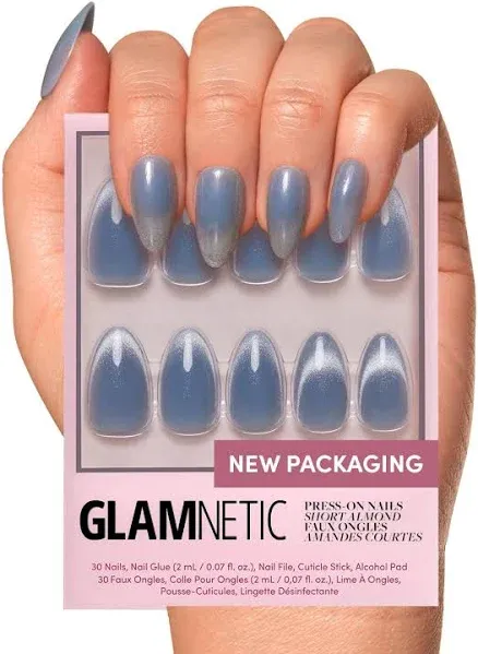 Glamnetic Press On Nails - Baby Blues Short Almond, Pastel Blue Nails