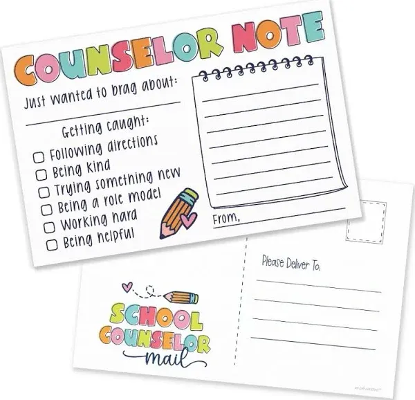 School Counselor Postcards - Counselor Note Brag Card 50 Pack Notes Home To P...