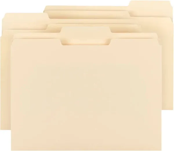 Smead 10434 Reinforced Tab Manila File Folder, 1/3 Cut Top Tab, Letter, 100/Box