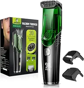 Vacuum Beard Trimmer for Men, Rechargeable Mustache Trimmer with Adjustable Length Comb (1-20MM), IPX6 Waterproof Built-in Electric Beard Trimmer for Beard, Mustache and Stubble