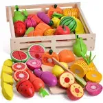 Fun Little Toys 35 Pcs Wooden Pretend Play Food