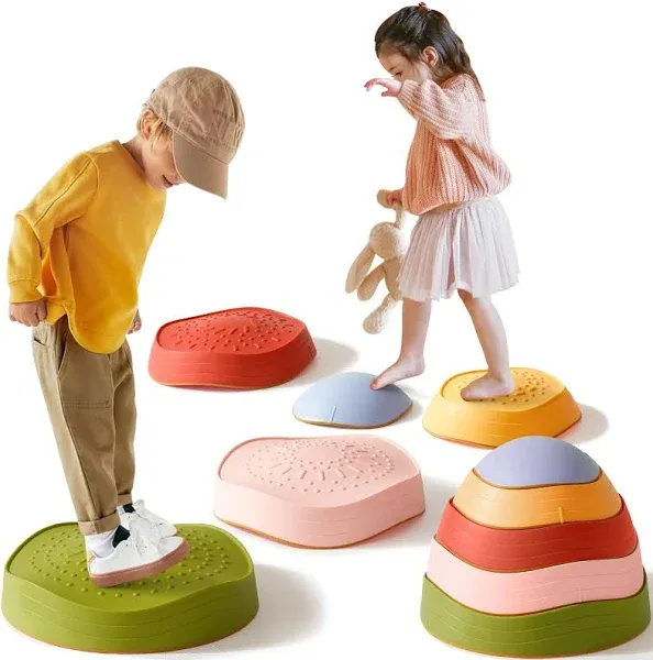 Tiny Land Stepping Stones for Kids, 5pcs Non-Slip Toddler Stepping Stones, Sensory Stepping Stones for Promoting Toddler's Balance & Coordination Skills, Stepping Stones for Toddlers 3-5