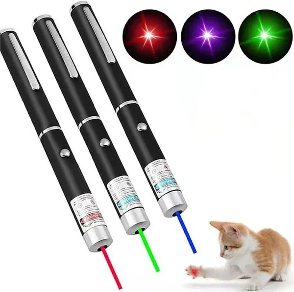 3 Pcs Laser Pointer for Cats Dogs Cats Laser Pointer Pet Interactive Toys Laser Presentation Remotes Red Green Purple Light (3 PCS Pack Color Mixed, Without Battery)