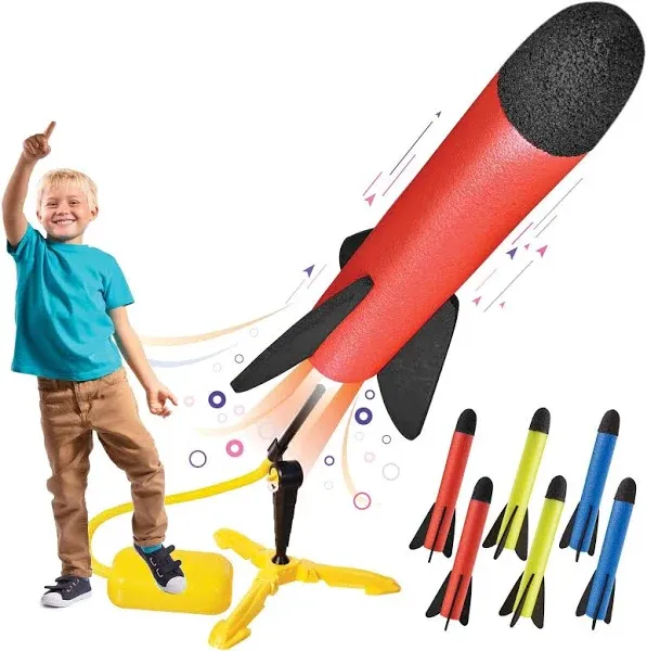 Toy Rocket Shoots Up to 100 Feet 6 Colorful Foam Rockets Fun for Kids