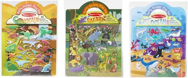 Melissa & Doug Reusable Puffy Sticker Wild Adventures Play Set 3-Pack (118 Stickers: Safari, Dinosaur, Ocean) - FSC Certified