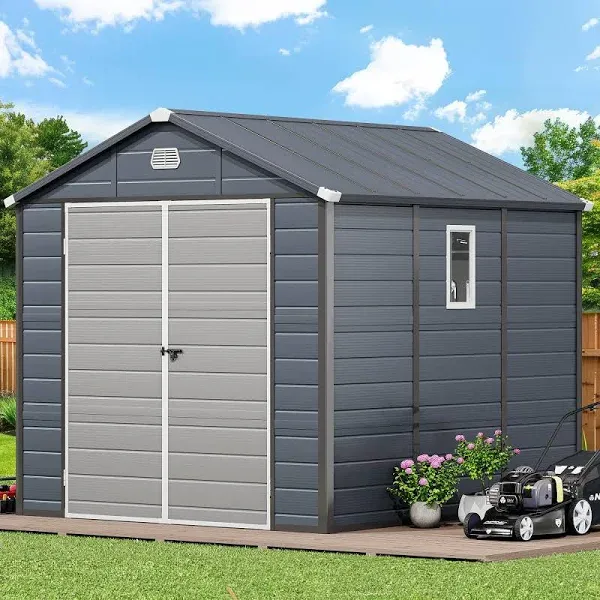 YITAHOME 6.3x6.2FT Resin Storage Unit sans Flooring, All-Weather Plastic Shed with Window, Vents and Secured Doors