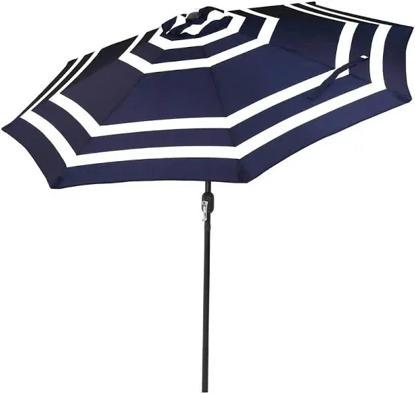 Sunnydaze 9-Foot Patio Umbrella with Push Button Tilt and Crank - Aluminum Pole with Polyester Canopy - Awning Stripe