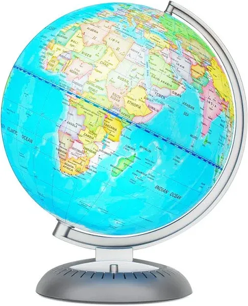 Illuminated World Globe for Kids with Stand,Built LED Night View