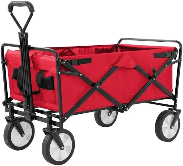 Collapsible Wagon Folding Wagon Garden Cart with Large Capacity, Portable Utility Wagon Cart Heavy Duty for Beach Camping Shopping Garden, Red