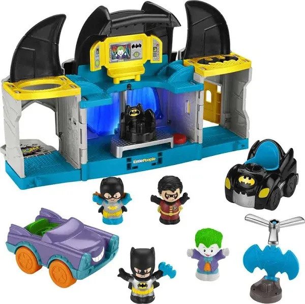 Fisher-Price Little People Toddler Toy DC Super Friends Batcave Playset with Batman & Robin Figures for Preschool Pretend Play Kids Ages 18+ Months