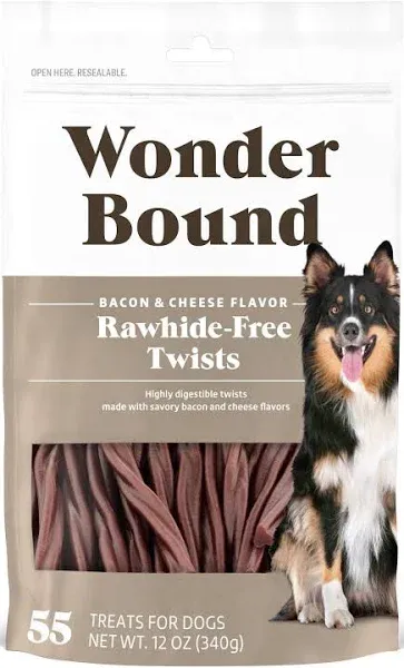 Amazon Brand - Bacon &amp; Cheese Flavor Twist Sticks - 55 Count - Rawhide-Free D...