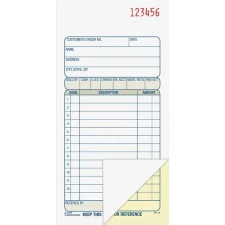 Adams Carbonless 2-part Numbered Sales Order Books - 50 Sheet(s) - 2 PartCarbonless Copy - 3.34" x 7.18" Sheet Size - White, Canary - Assorted Sheet(s) - Red Print Color - 1 Each