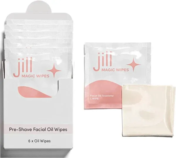 Jill Magic Wipes Pre Shave Dermaplane Oil Wipes for Face (6 Pack)