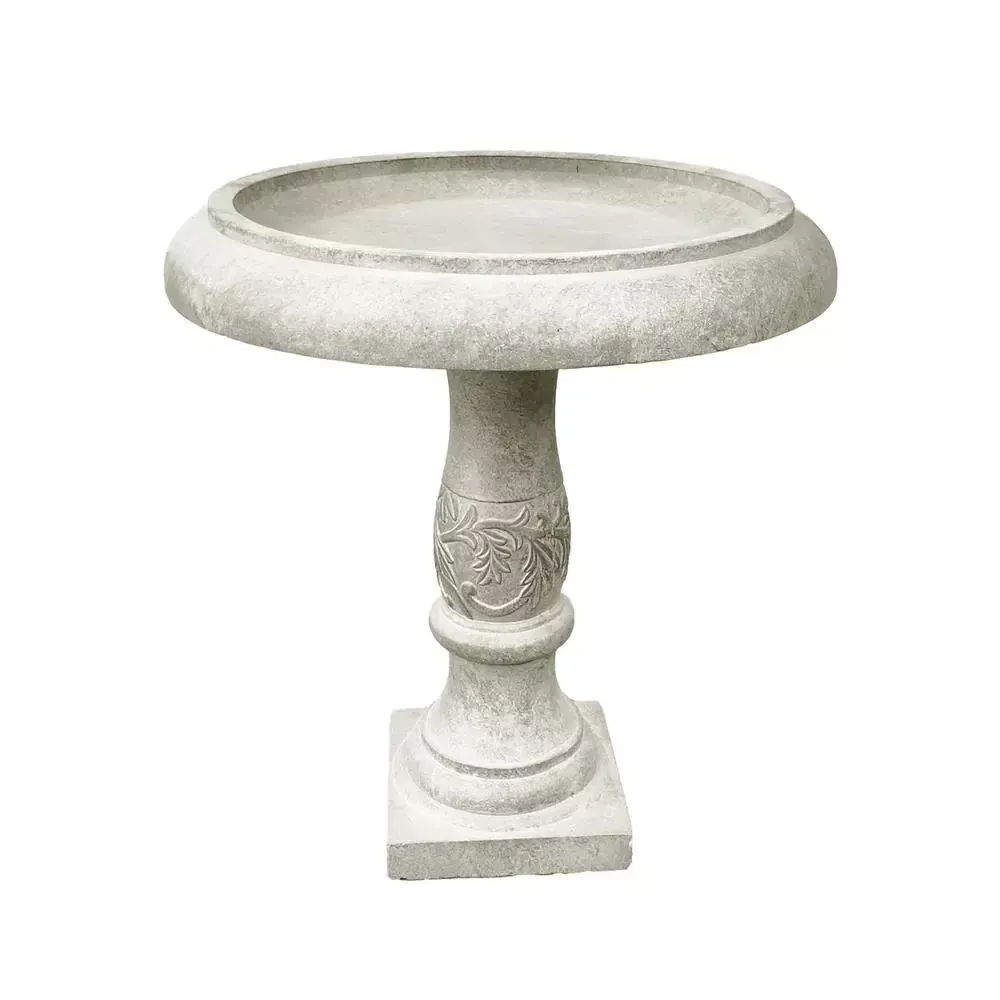 22.8 inch Weathered Concrete Bird Bath Lightweight Traditional Flower Pattern