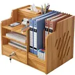  Office Supply Wooden Desktop Organizer with Lockable Drawer, Pen Holder, A4 