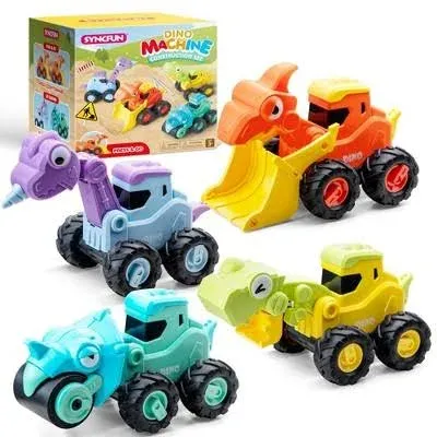 4PCS Toy Truck Baby Toy Cars for Toddlers 1-3 Press and Go Construction Trucks