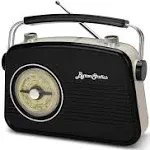 ByronStatics Black AM FM Radio - Small Portable Radios Vintage/Retro with Headphone Jack, Large Analog Rotary Tuning Dial - Power Plug or 4 x 1.5V AA Battery