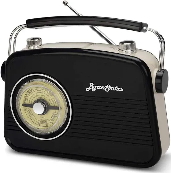 ByronStatics Black AM FM Radio Small Portable Radios Vintage/Retro with Headphone Jack, Large Analog Rotary Tuning Dial