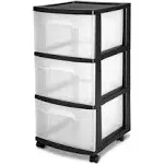 Sterilite 3 Drawer Storage Cart with Clear Drawers and Black Frame (6 Pack)